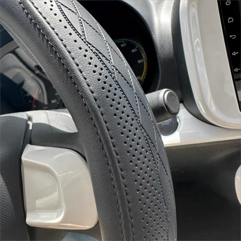 Vabena Napa Leather Perforated Patchwork Steering Wheel Cover Universal 15-inch