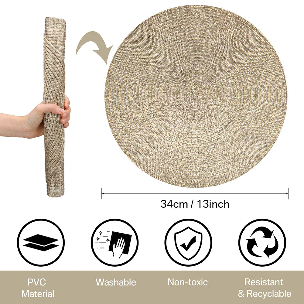 Elegant Round Braided Washable Placemats - Set of 6