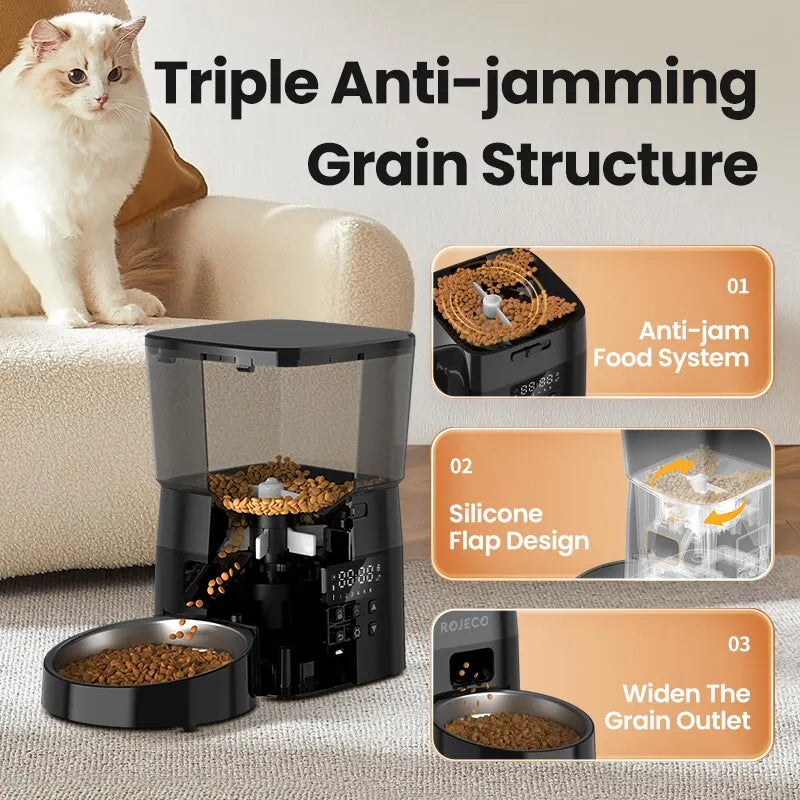 ROJECO Automatic Pet Feeder - Button Version Auto Cat & Dog Food Dispenser