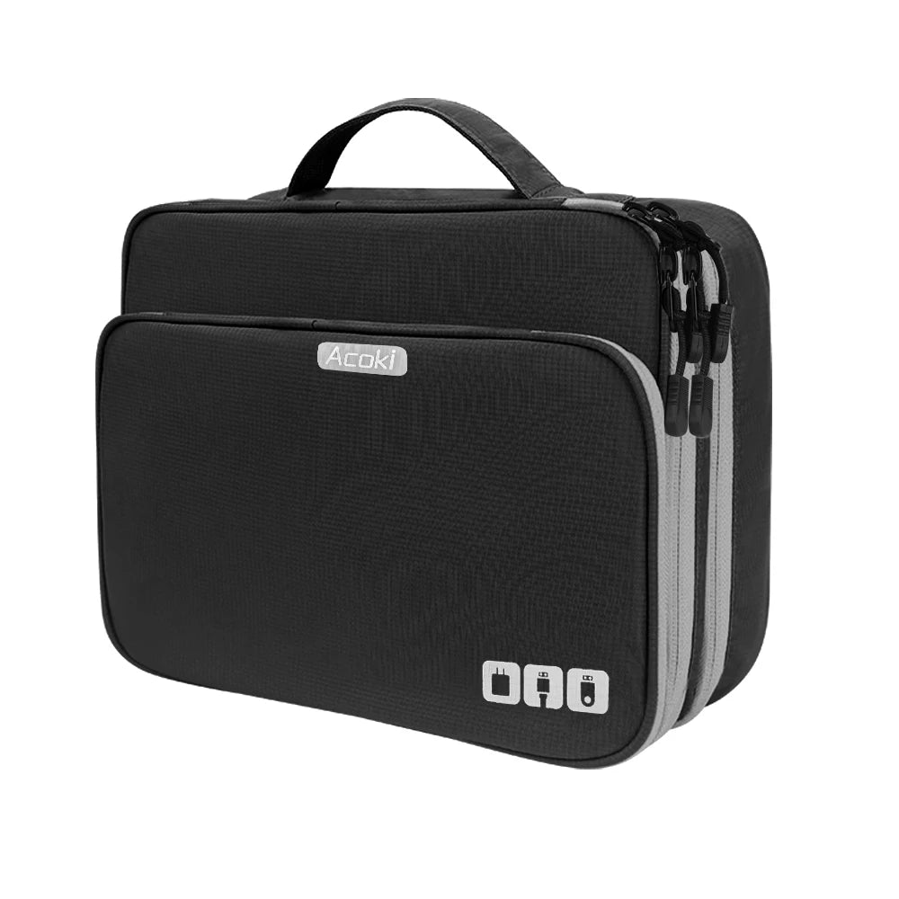 Travel Electronics Organizer Bag | Multi-Layer Cable & Charger Case for iPad