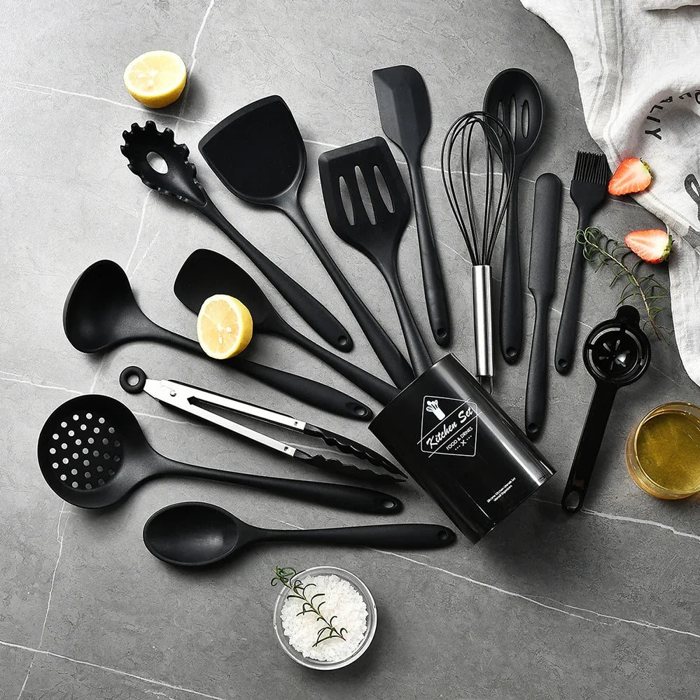 15-Piece Khaki Food Grade Silicone Kitchen Utensil Set