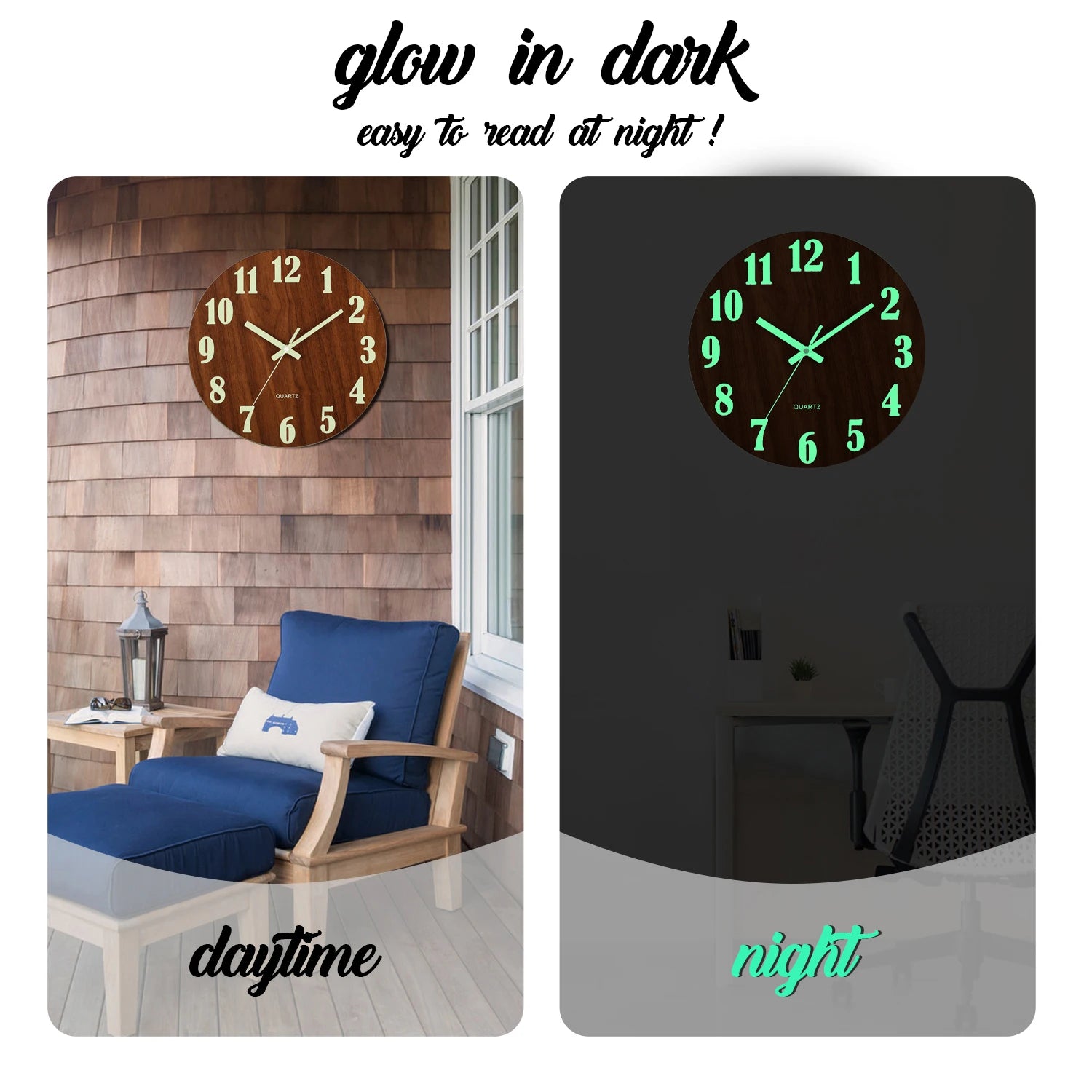 12-Inch Nordic Luminous Wood Wall Clock - Silent & Stylish