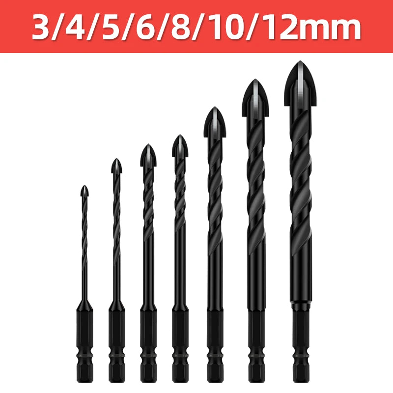 TOOLEYE Multifunction Cross Hex Drill Bit Set - Concrete, Tile, Glass, Metal