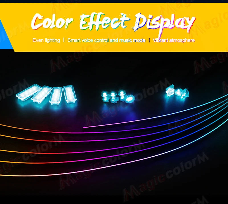 18-in-1 LED Car Ambient Lights Kit - 64 Color RGB Symphony Streamer Interior Bluetooth Strips