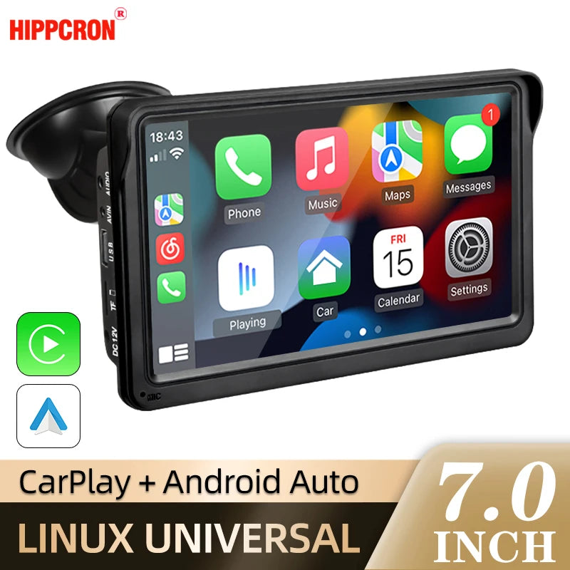 Hippcron 7inch Wireless CarPlay Android Auto Portable Car Radio