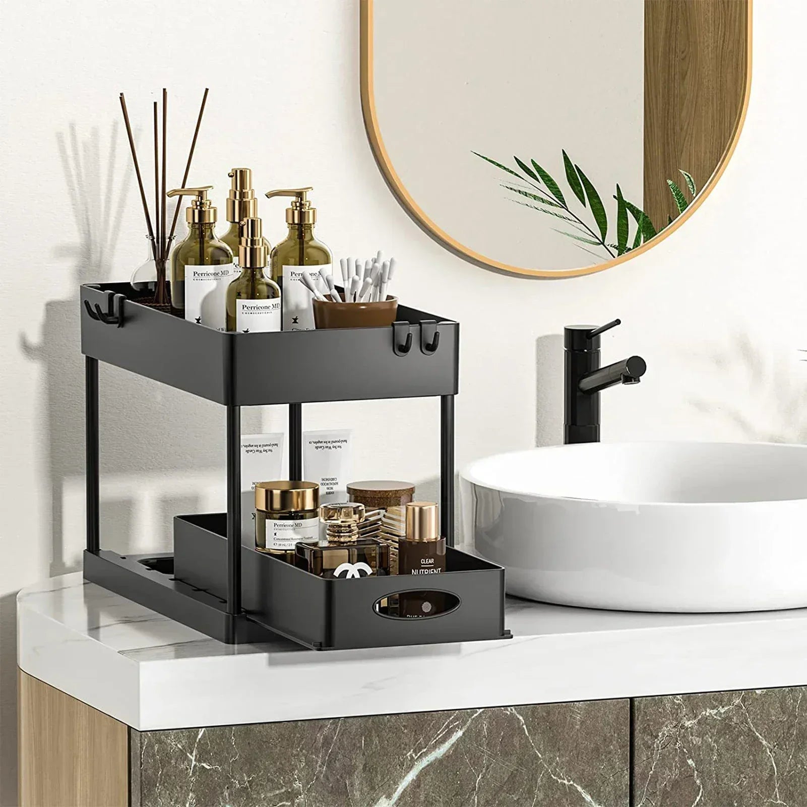 2-Tier Under Sink Organizer - Sliding Cabinet Basket Storage Rack for Bathroom & Kitchen
