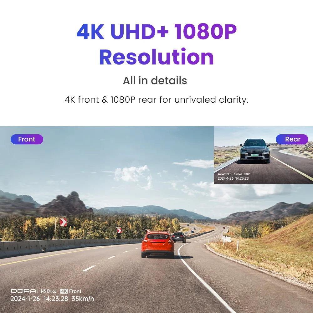 DDPAI N5 Dual 4K HDR Dash Cam - Front & Rear AI NightVIS DVR