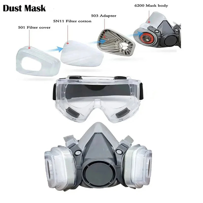 Vabena 6200 Half Face Respirator Mask Kit with 5N11 Filters & Safety Goggles