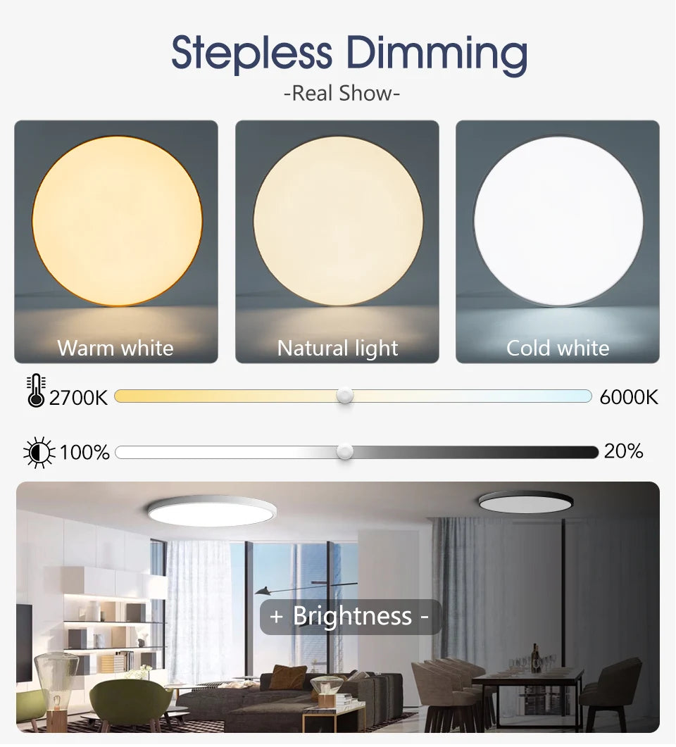 Modern Smart Dimmable LED Ceiling Light with App & Remote Control