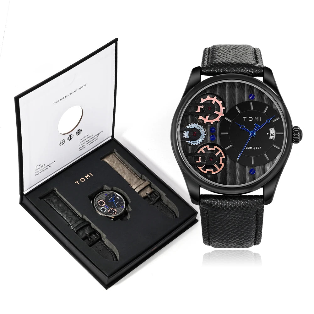 TOMI Men's Luxury Quartz Watch Gift Set - Detachable Strap