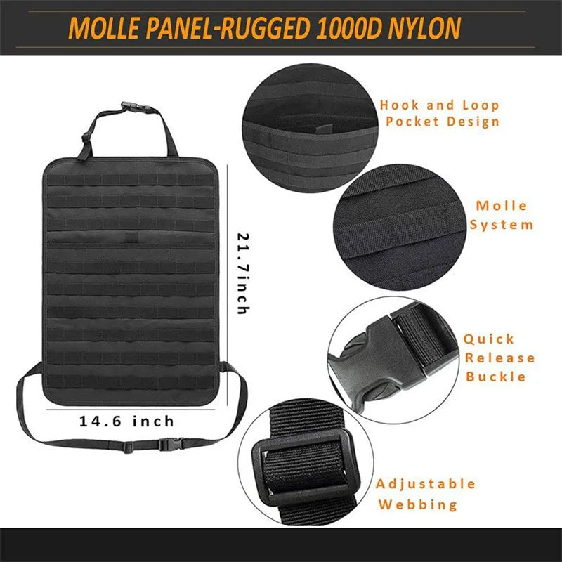 Tactical Car Seat Back Organizer with 5 Detachable MOLLE Pouches