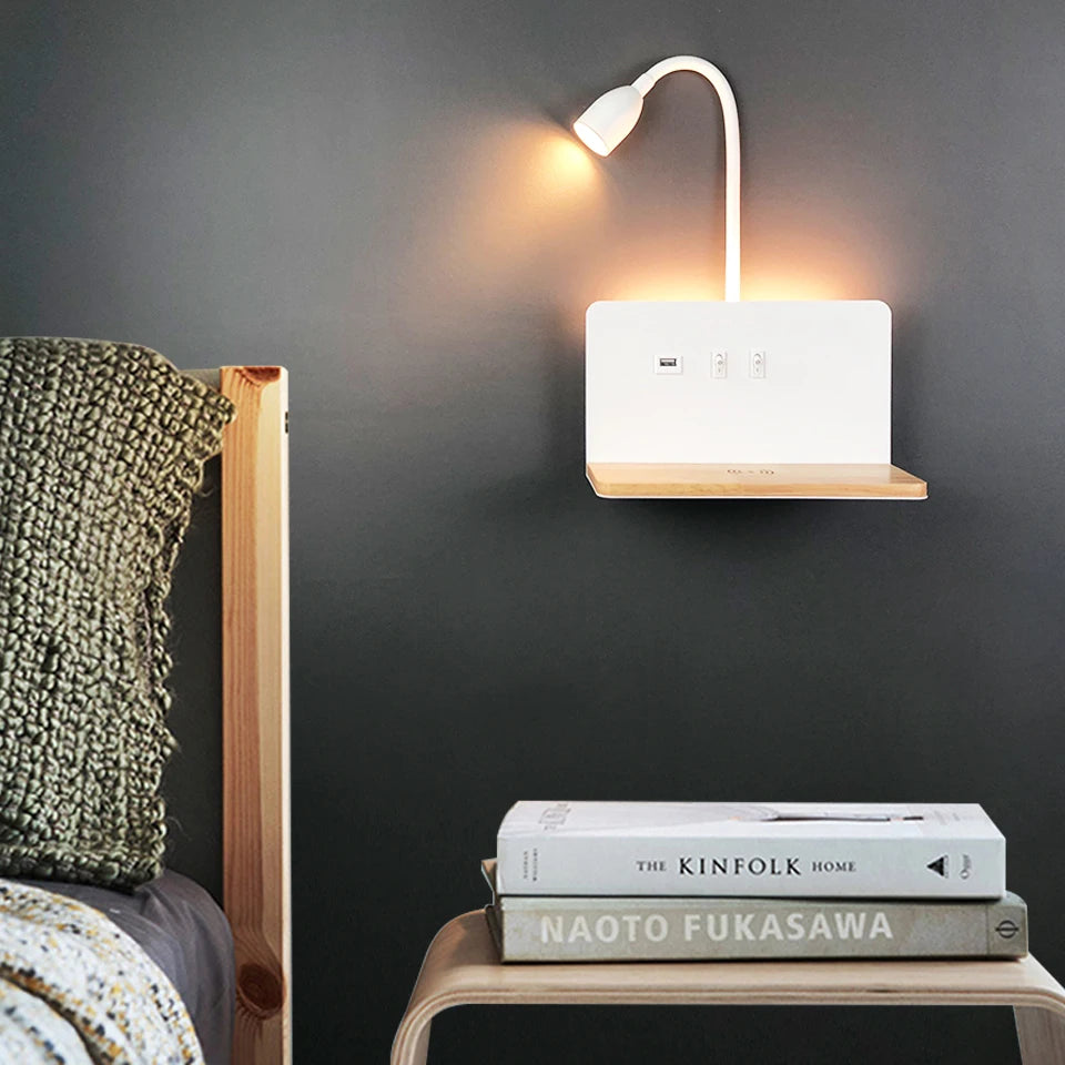 Modern 360° Rotatable LED Wall Lamp with USB & Wireless Charging for Bedside