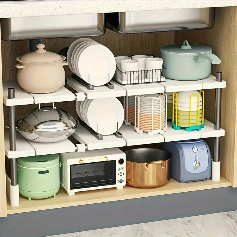 Adjustable Under Sink Storage Rack | Expandable Kitchen & Bathroom Organizer