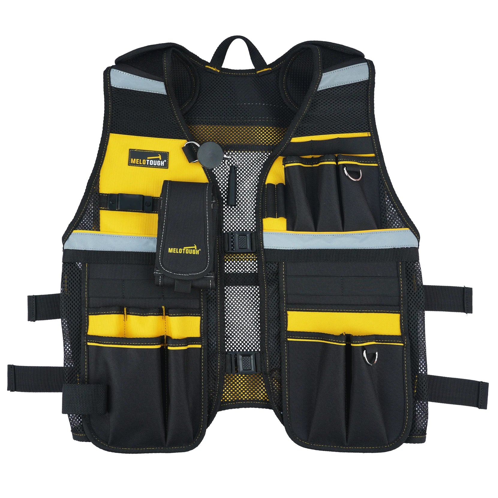 MELOTOUGH Reflective Safety Tool Vest with Removable Phone Holder - High Visibility Workwear