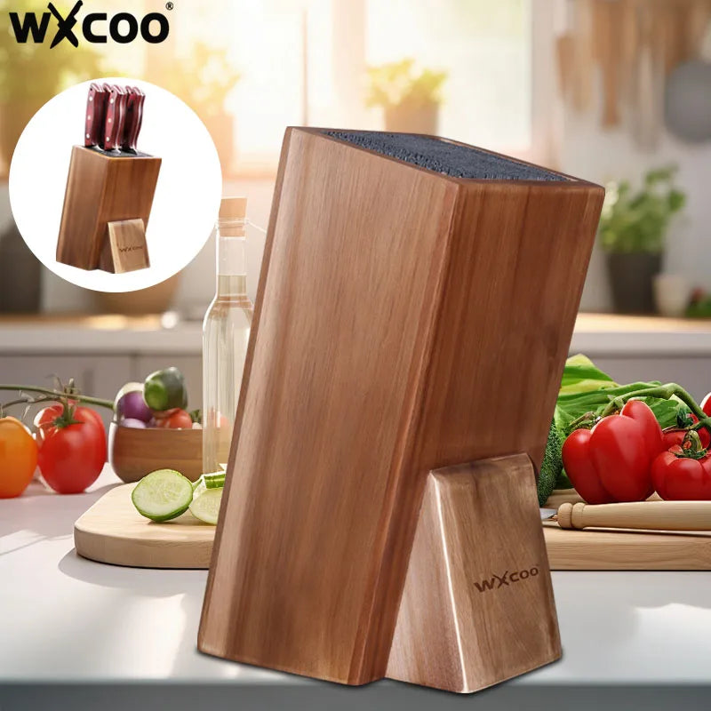 Acacia Wood Universal Knife Block - Space-Saving & Stylish Kitchen Organizer