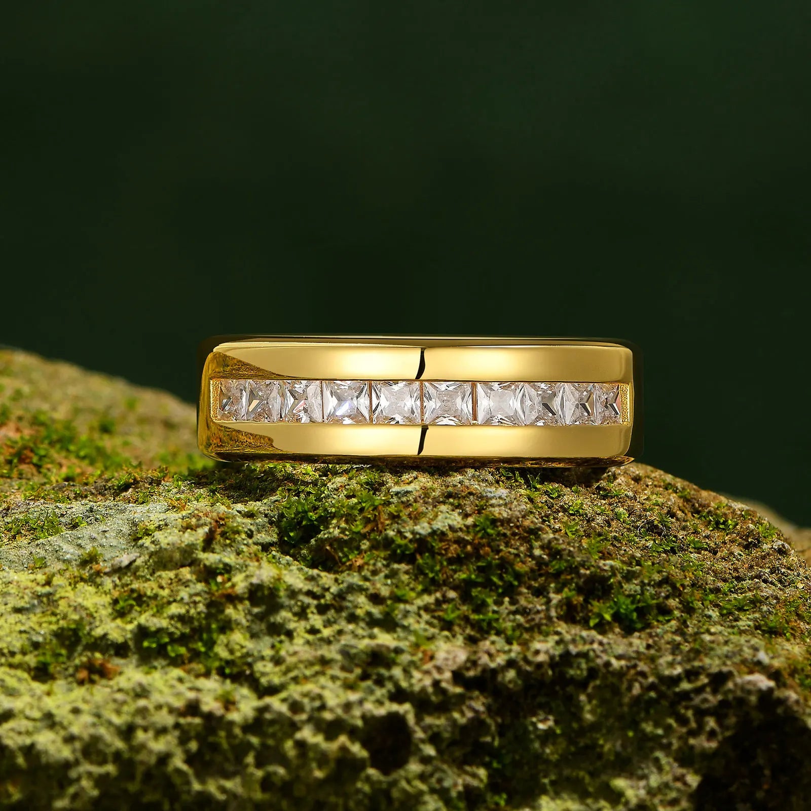 Newshe Men's Half Eternity Moissanite Wedding Band