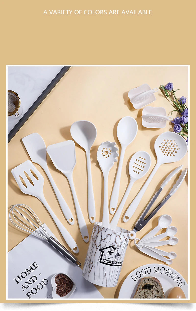 Vabena Pink 18Pcs Silicone Kitchen Utensil Set - Food Grade Cooking Tools