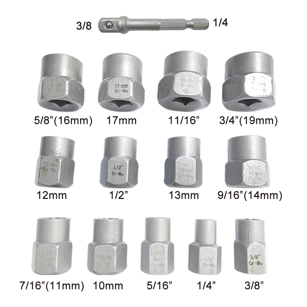14pc Nut Extractor Set - Broken, Rounded & Anti-Theft Screw Removal Tool
