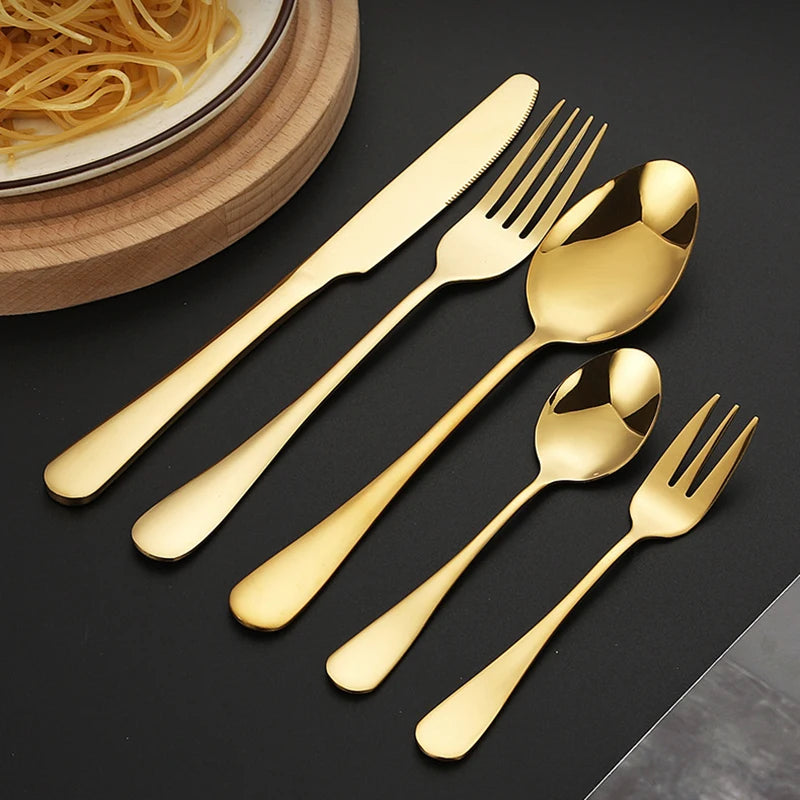 Vabena Golden Stainless Steel Cutlery Set - Elegant Dining | Premium Gold Flatware