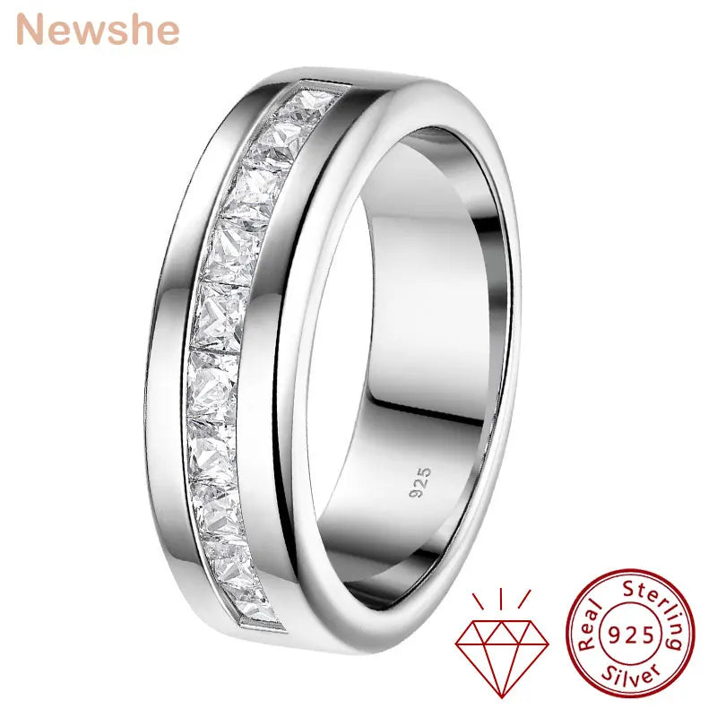 Newshe Men's Half Eternity Moissanite Wedding Band