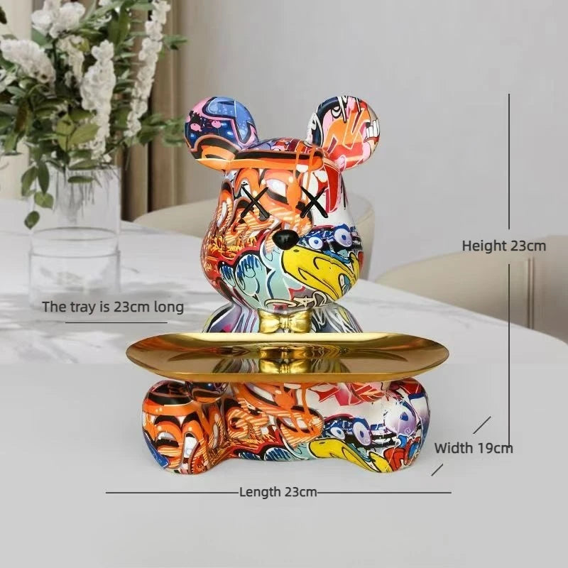 Trendy Graffiti Bear Desk Organizer | Unique Resin Art Decor