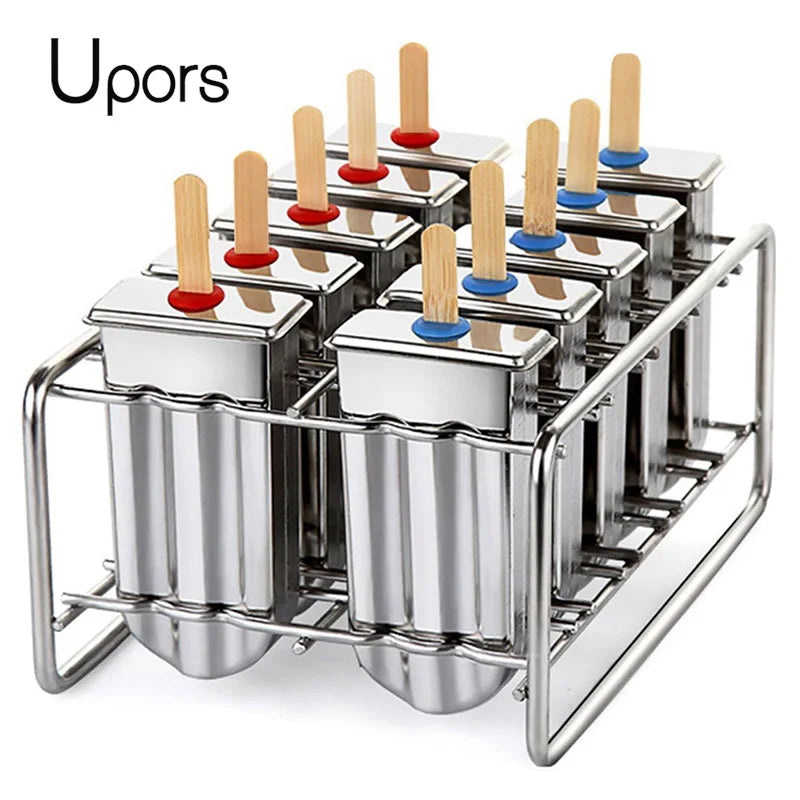 Stainless Steel Popsicle Mold Rack – Homemade Ice Cream & Lolly Maker Set