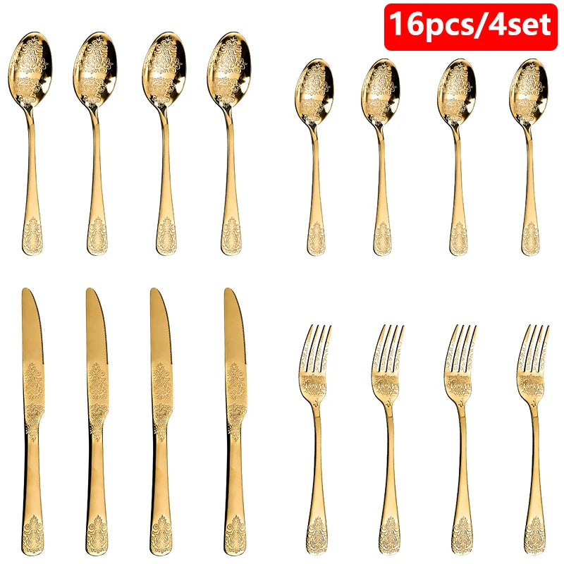 Luxury Vintage Gold Silverware Set | 16/24 Piece Dining Collection