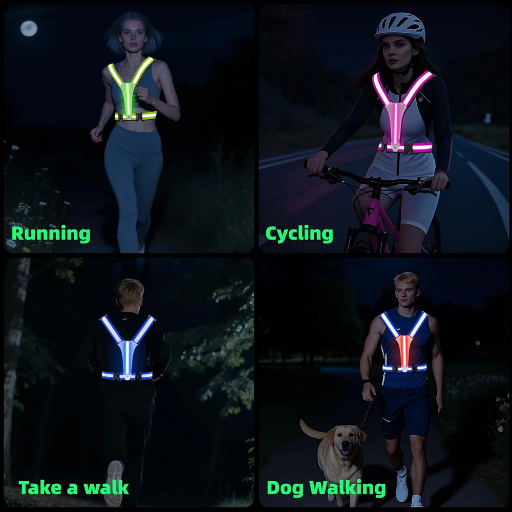Vabena LED Reflective Running Vest - USB Rechargeable & Waterproof Phone Pouch