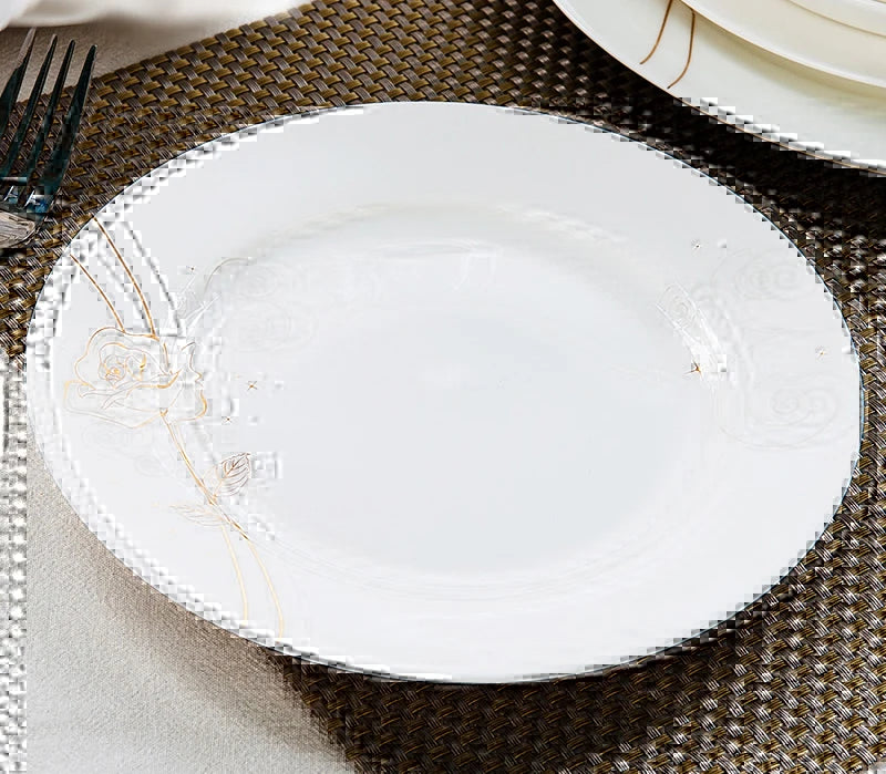 Vabena Gold Rose Bone China Dinner Plates Set - 8-Inch Elegant Tableware