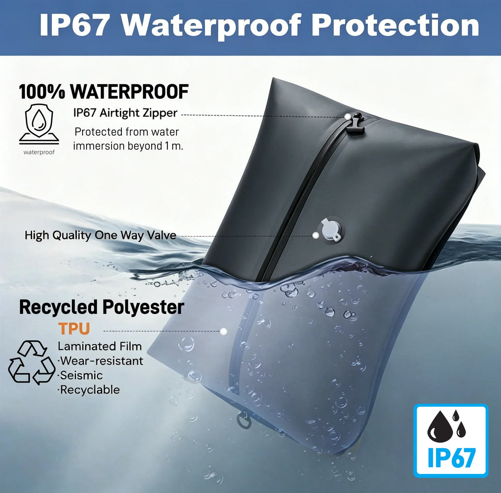 Vabena IP67 Waterproof Travel Vacuum Storage Bags - Compression Packing Cubes 17L/34L