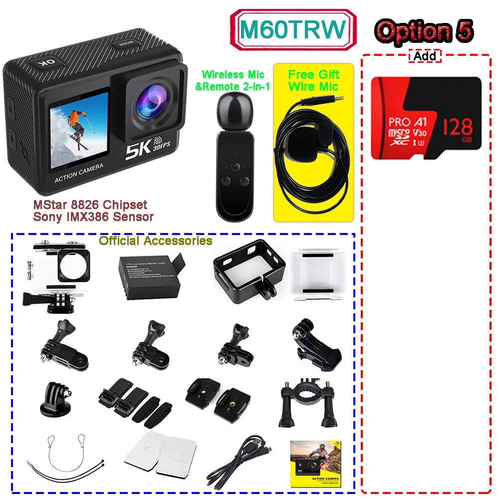 Sony IMX576 5K 4K 60FPS Waterproof 48MP Wi-Fi Action Camera for Adventure