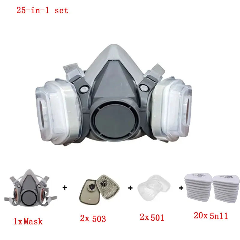 Vabena 6200 Half Face Respirator Mask Kit with 5N11 Filters & Safety Goggles