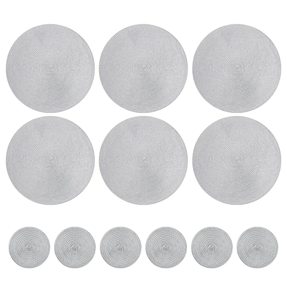 Elegant Round Braided Placemats - Set of 6 Table Mats & Coasters