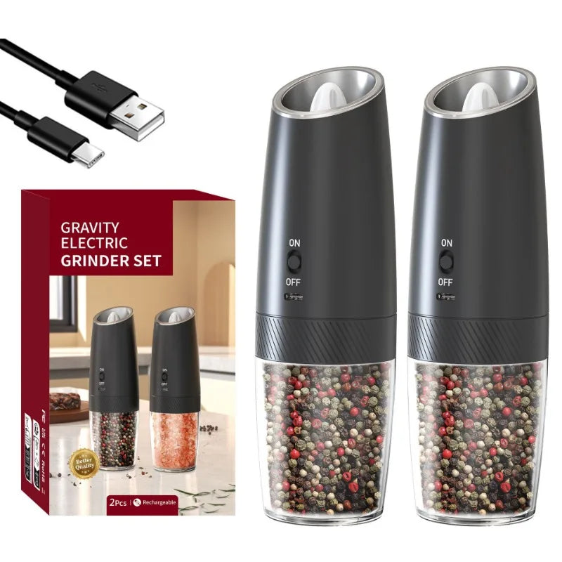 USB Rechargeable Electric Salt & Pepper Grinder - Adjustable Coarseness