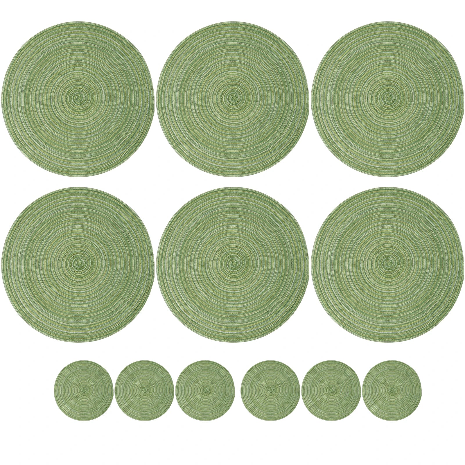 Set of 12 Round Braided Placemats & Coasters | Washable, Heat Resistant & Non-Slip