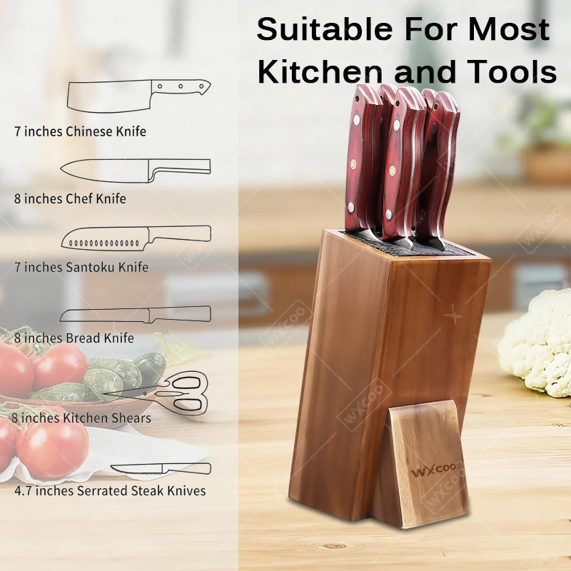 Acacia Wood Universal Knife Block - Space-Saving & Stylish Kitchen Organizer