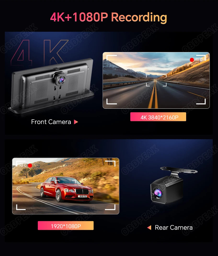 K2 Pro 11.3" 4K Wireless CarPlay Android Auto Dash Cam with GPS & Dual Lens