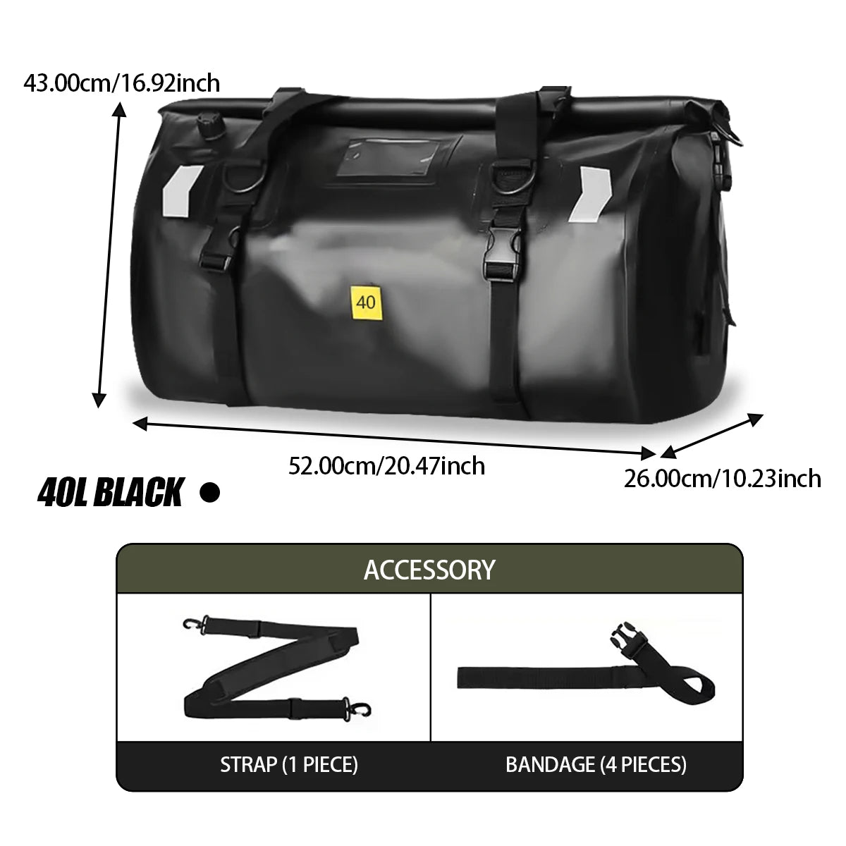 Waterproof Motorcycle Tail Bag | Dry Roll Luggage | 20L, 40L, 66L