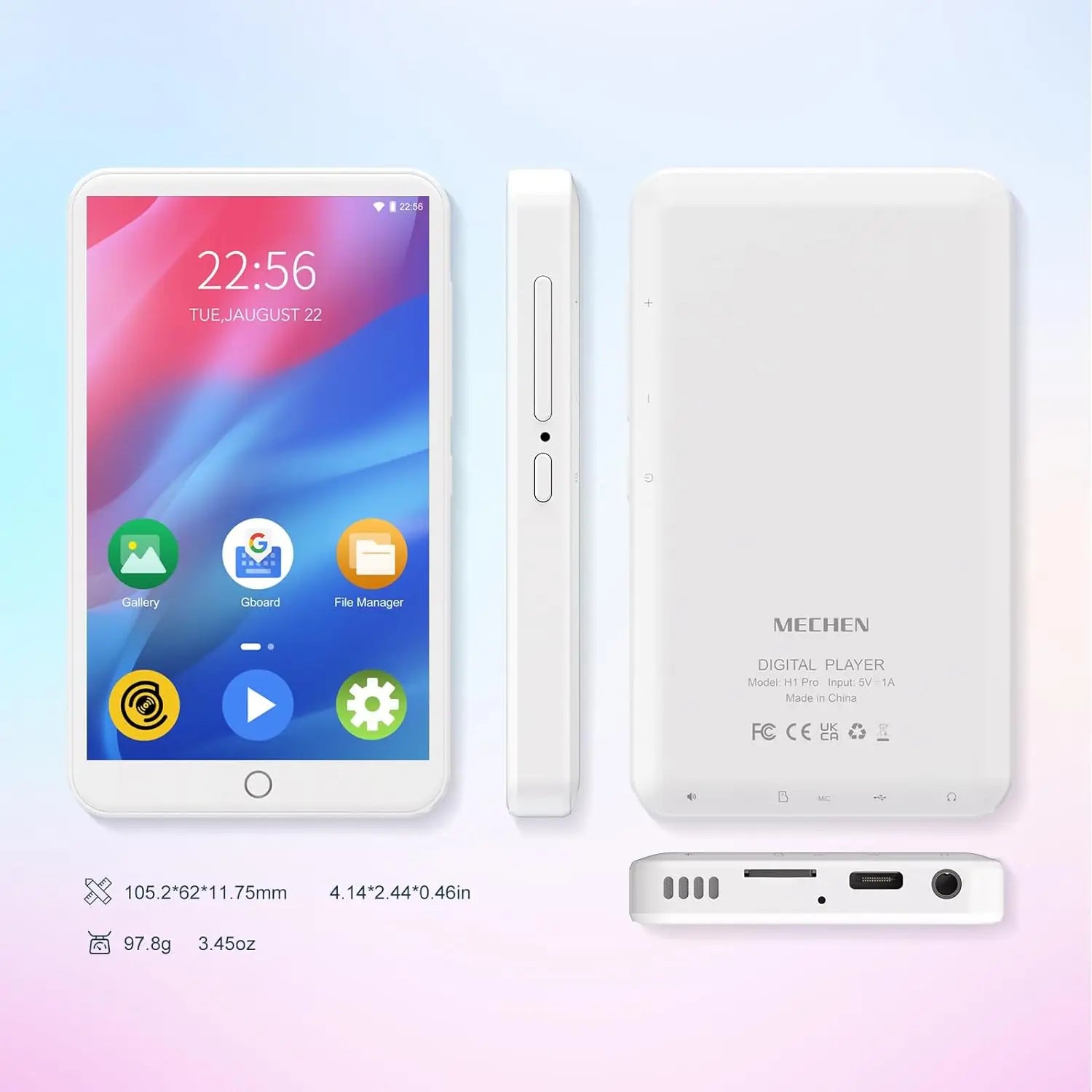 MECHEN Android 9.0 MP3/MP4 Player | Bluetooth, WiFi, Spotify | 512GB Storage - White