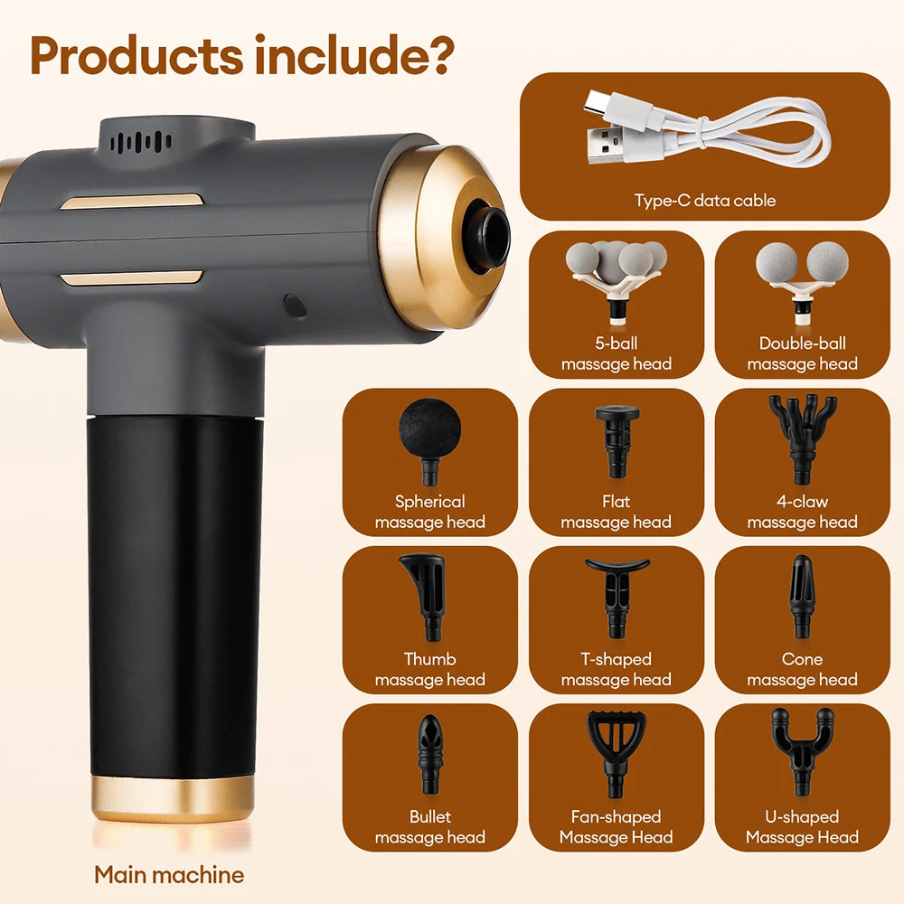 Vabena 11-in-1 Electric Massage Gun - 99 Levels for Deep Muscle Relief