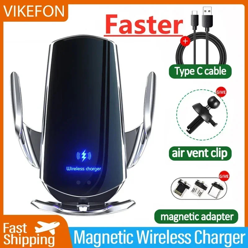 VIKEFON 15W Magnetic Wireless Car Charger & Auto Phone Mount - Fast Charging