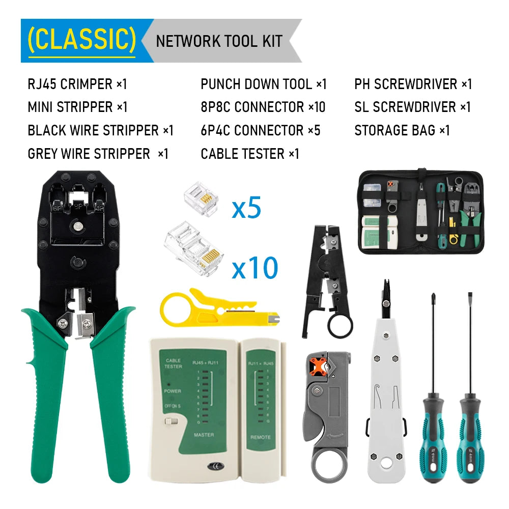 RJ45 RJ11 Network Cable Crimper LAN Tester 12-in-1 Kit