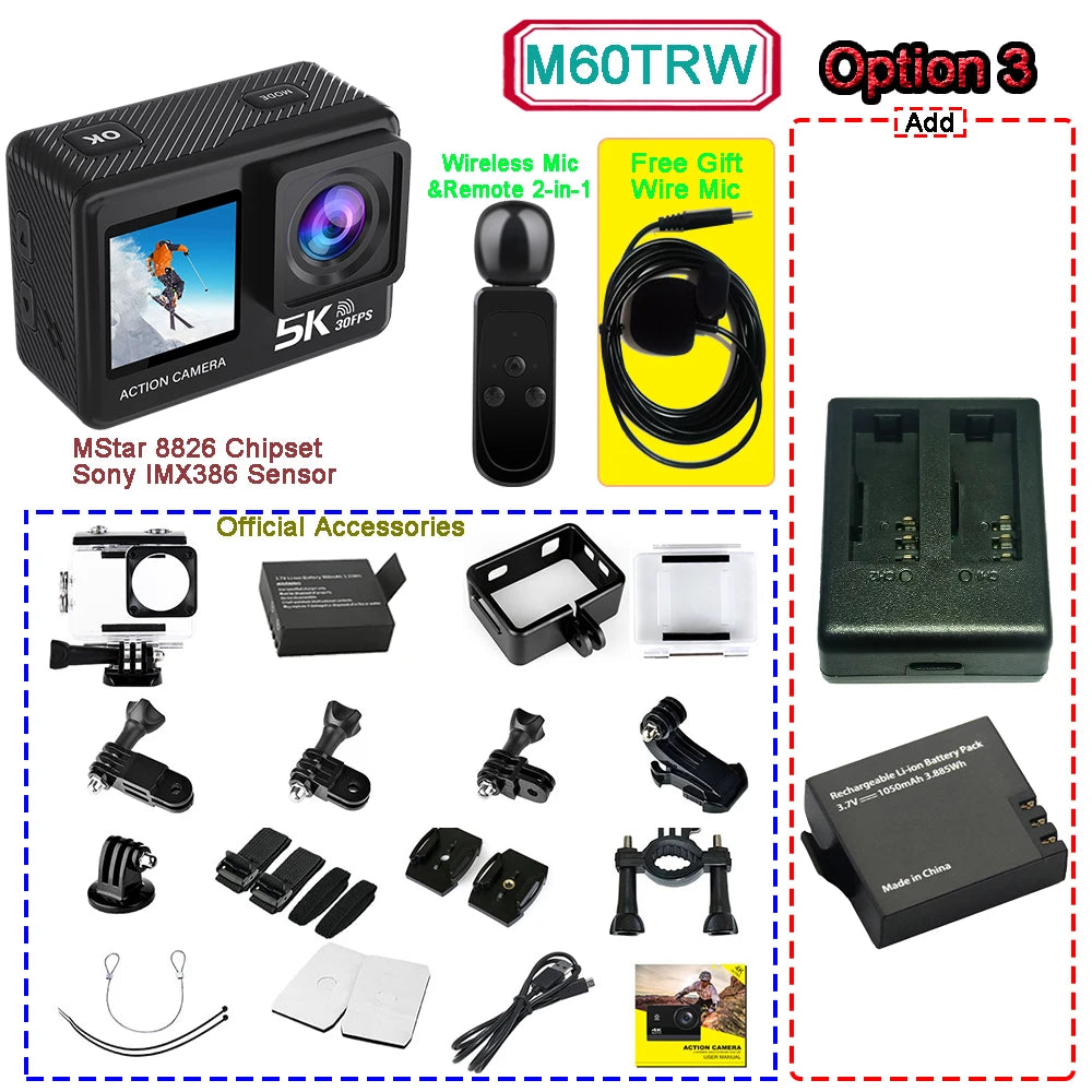 Sony IMX576 5K 4K 60FPS Waterproof 48MP Wi-Fi Action Camera for Adventure