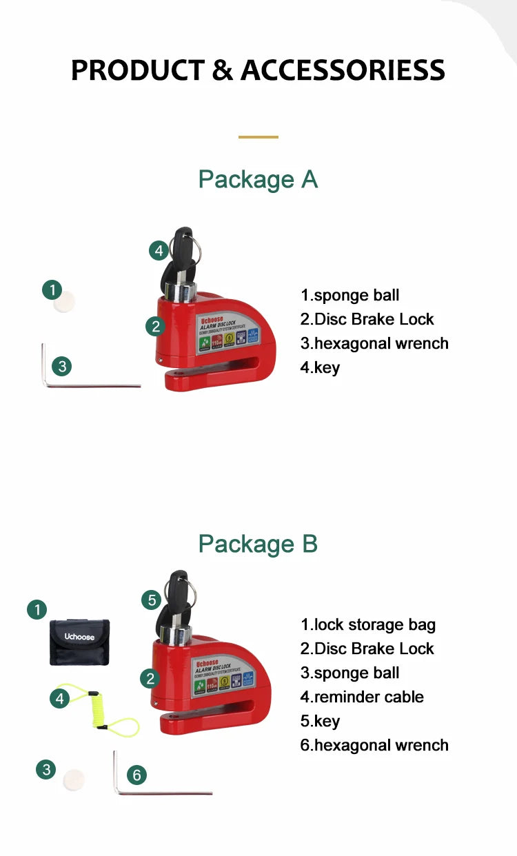 Vabena Motorcycle Disc Brake Alarm Lock | Anti-Theft Scooter Security