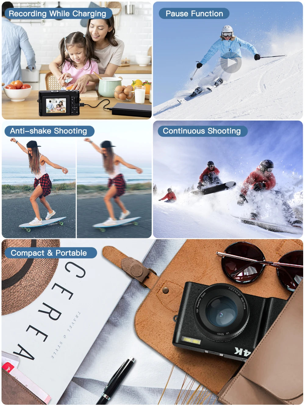 Vabena 4K 48MP Vlogging Camera | Flip Screen & Flash for YouTube & TikTok