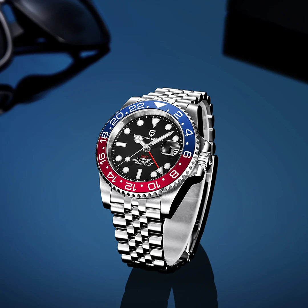 PAGANI DESIGN PD-1662 Luxury GMT Mechanical Watch - Sapphire, Steel, 100M Waterproof