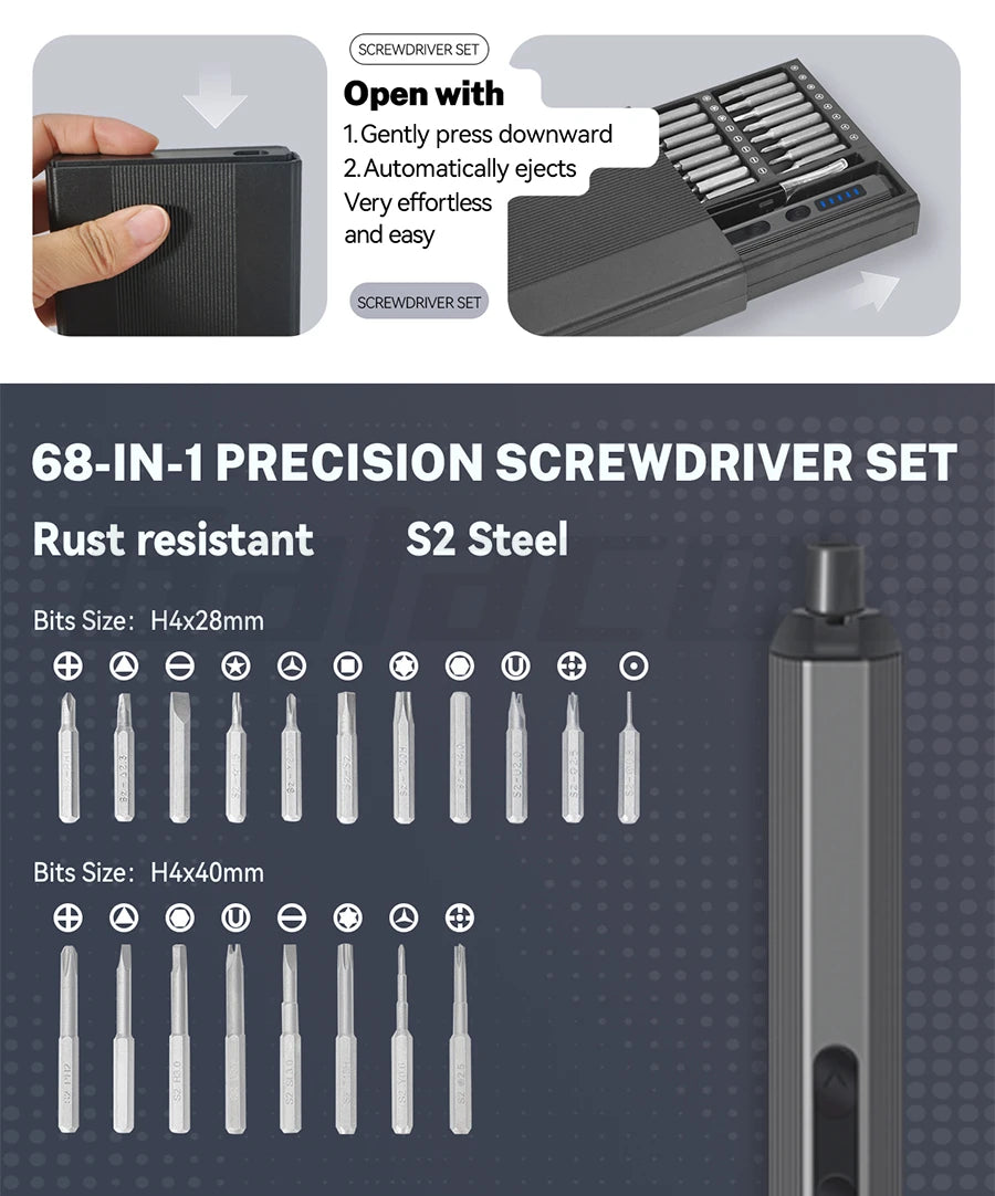 Precision Electric Screwdriver Set 68-in-1 for Mobile & Tablet Repair
