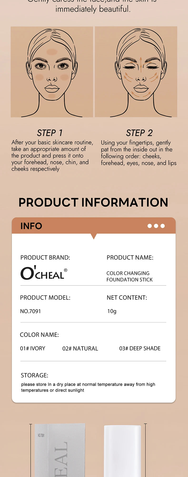 O'CHEAL Dynamic Foundation Stick: Perfect Match, Matte Finish, Blemish Coverage