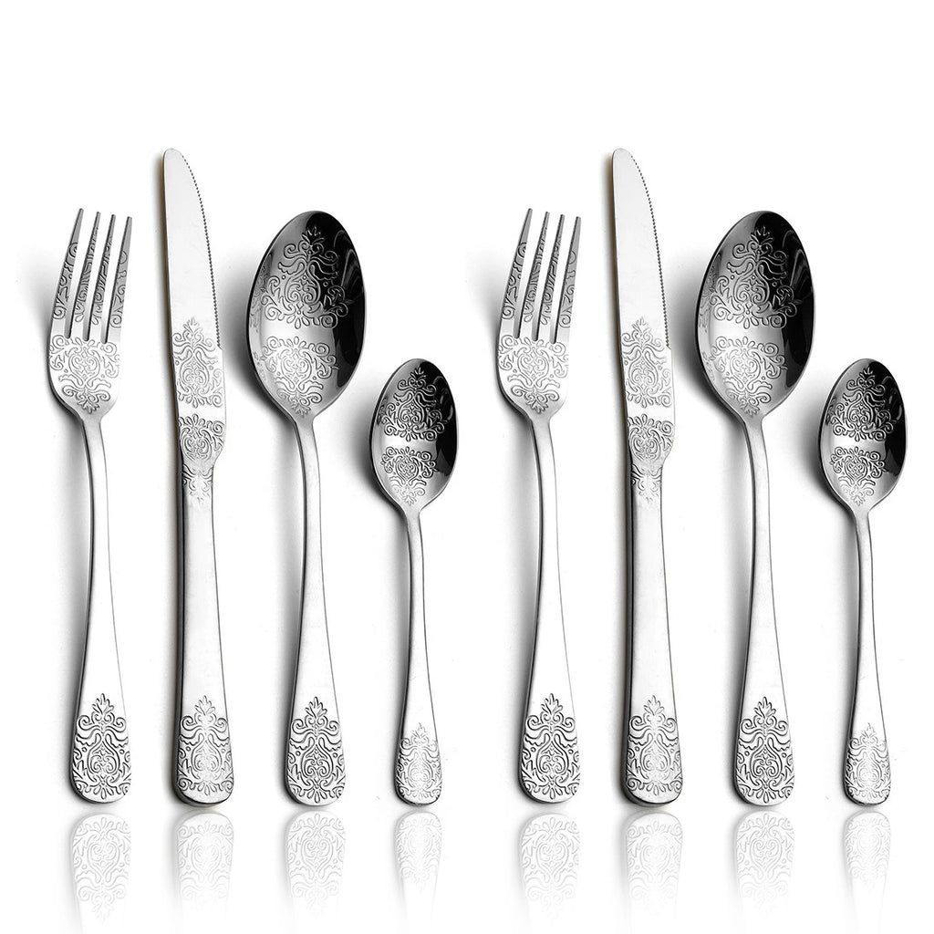 Luxury Gold Silverware Set | Vintage Carved Stainless Steel Cutlery 16/24Pcs