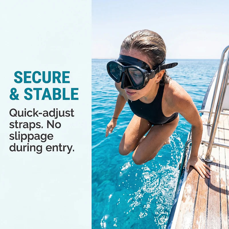 Low Volume Freedive Mask & Snorkel Set with Camera Mount - Tempered Glass Black